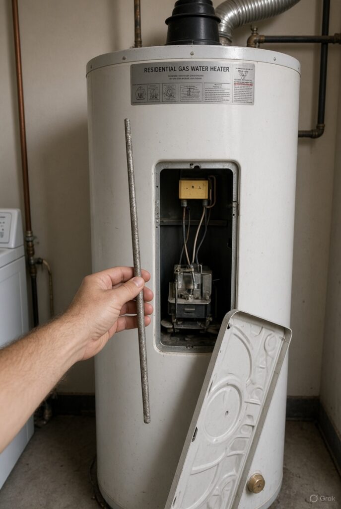 Anode rod removed from a water heater tank during replacement service in Passaic NJ