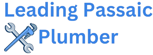 Modern blue logo featuring a house roof, pipe wrench, plumbing pipe, faucet, and water droplet representing Leading Passaic Plumber's residential and commercial plumbing services.